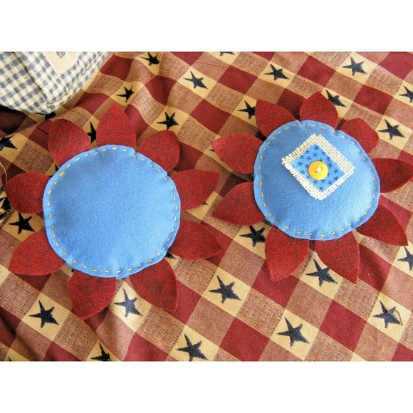 New Prim Rustic Handmade 7” Autumn Fall Felt Sunflowers w/ Bag Home Decor - Picture 6 of 12